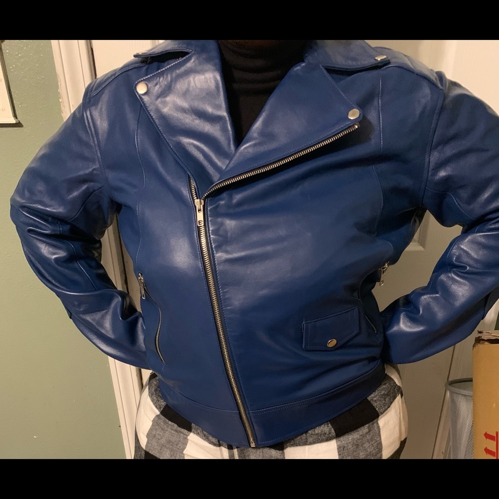 Blue Leather Jacket Size XL